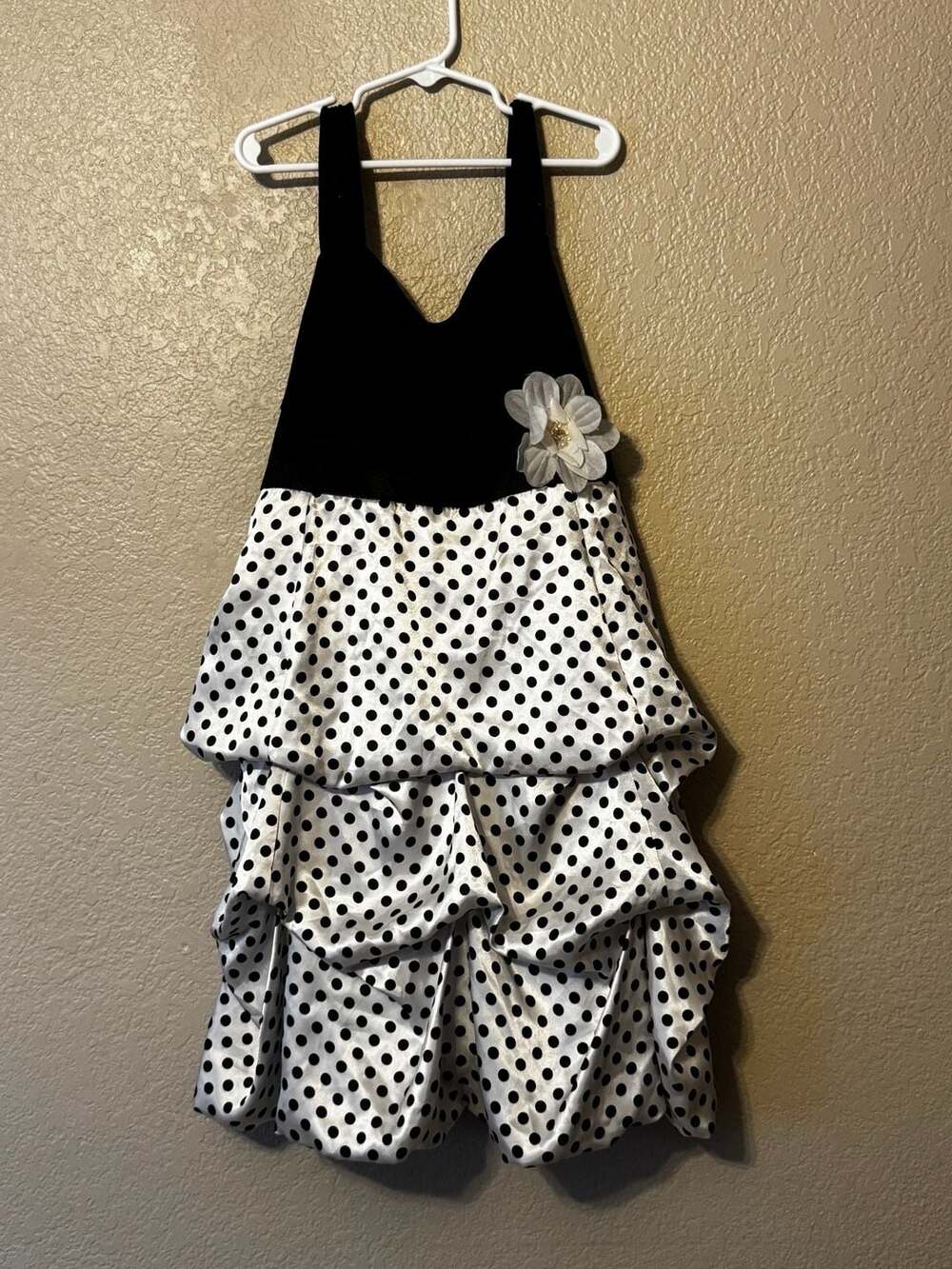 Amy's Closet Black & White Polka Dot Tiered Party Dress w/Floral Accent az16